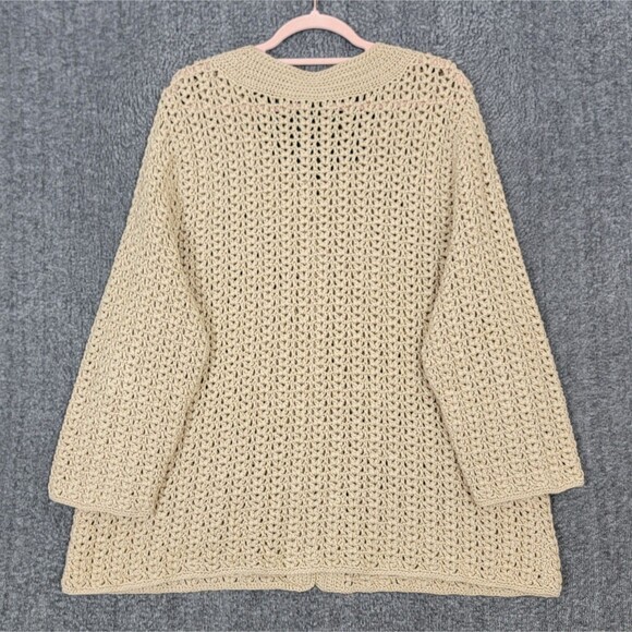Talbots Cardigan Sweater Womens 2X Tan Hand Knit Mercerized Cotton 3-Button - Picture 8 of 13